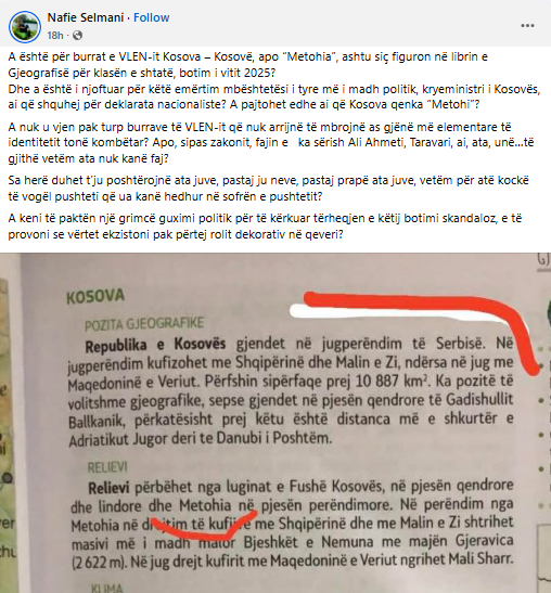 Skandali me tekstet e Gjeografisë në Maqedoninë e Veriut: Kosovës i referohen me “Metohi” 4 gjgj
