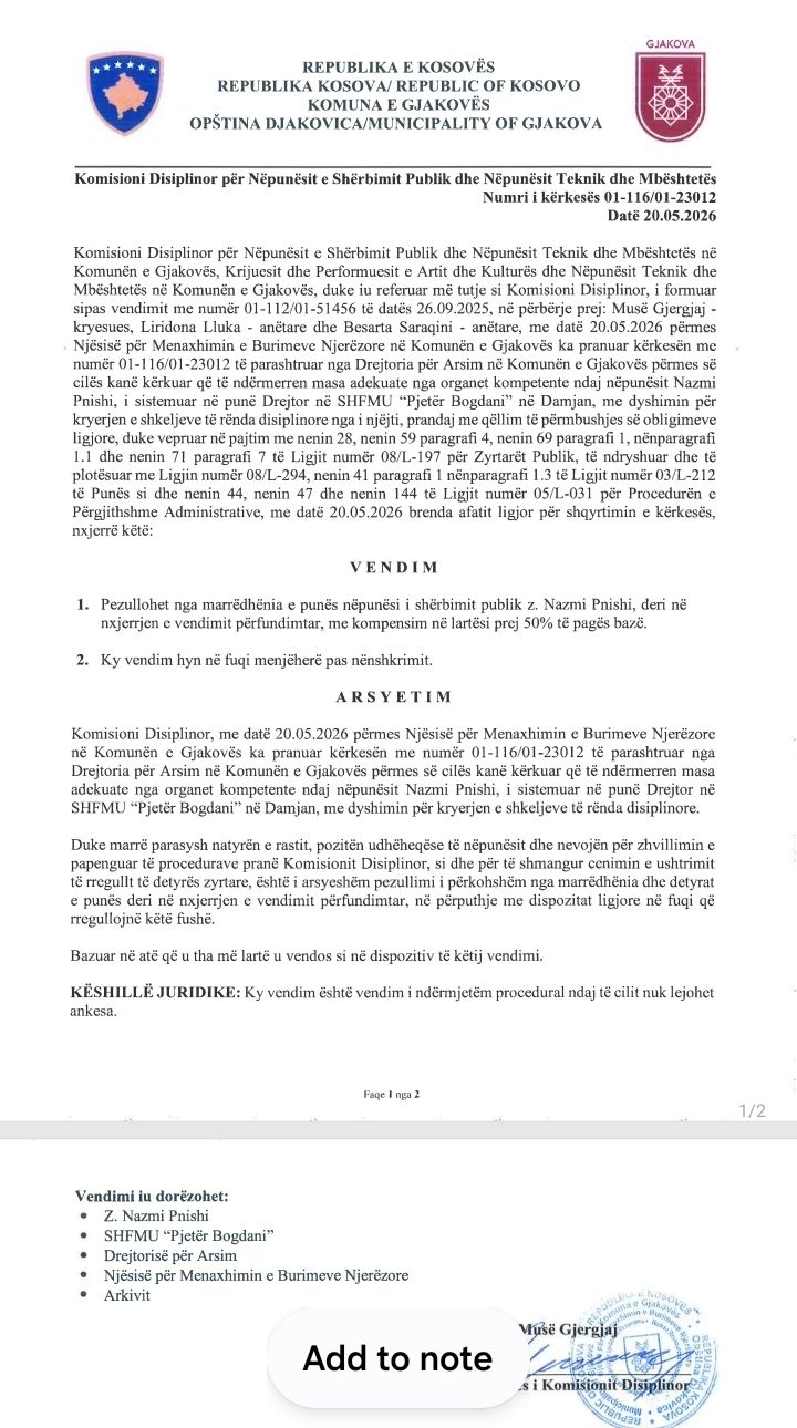 Pezullohet drejtori i shkollës në Damjan të Gjakovës, dyshohet për shkelje të rënda disiplinore 2 701788698 990058083408809 7107422436372053306 n